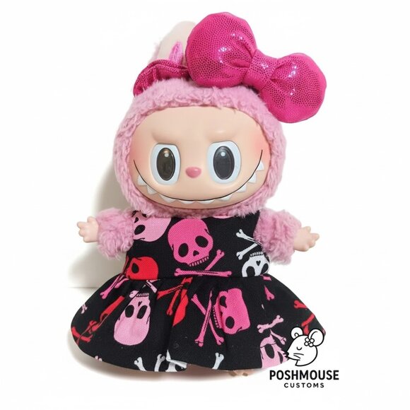 Halloween Skeleton Print Dress with Metallic Bow Labubu Outfit - Picture 2 of 7